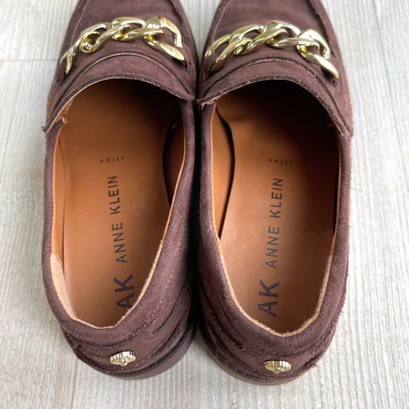 Anne Klein Eunice Chain Strap Vegan Suede Loafers | Brown Size 7.5 - Picture 7 of 9